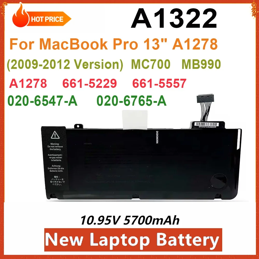 

NEW A1322 A1278 Laptop Battery for MacBook Pro 13" A1278 MC700 MB990 MC374 MD313 MD101 MC724 MD314 MB990CH MB990J Series 10.95V