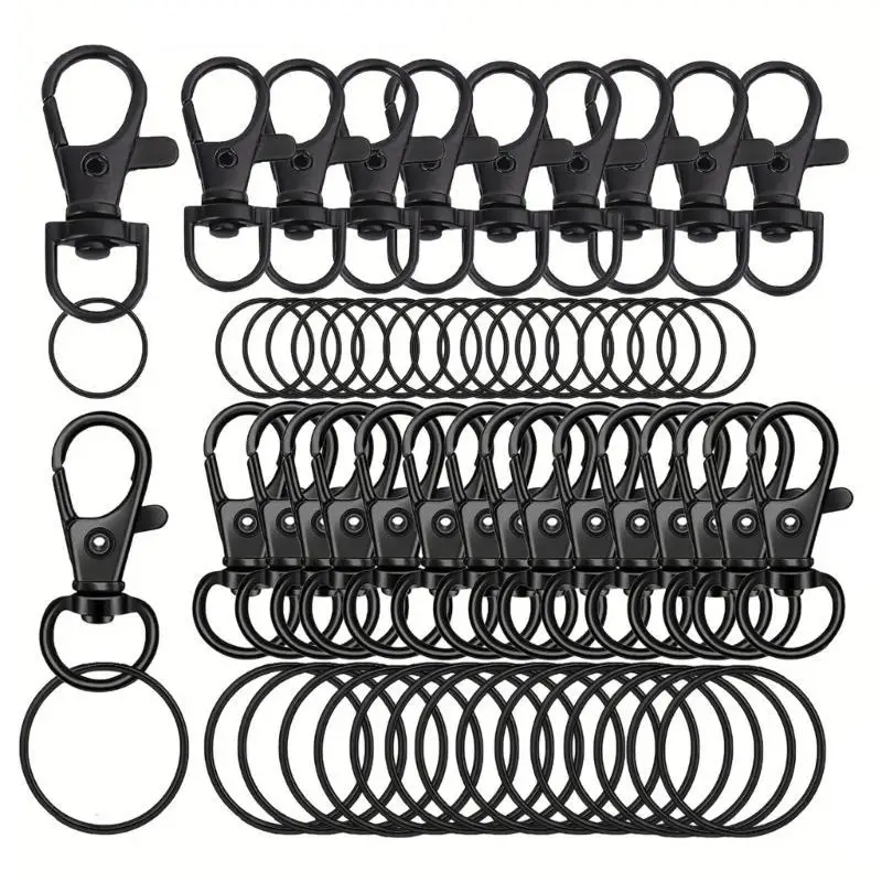 J78F 60PCS Lobster Claw Clasp Hook with Flat Rings Multipurpose Keychain Hardware Jewelry Crafting Metal Parts
