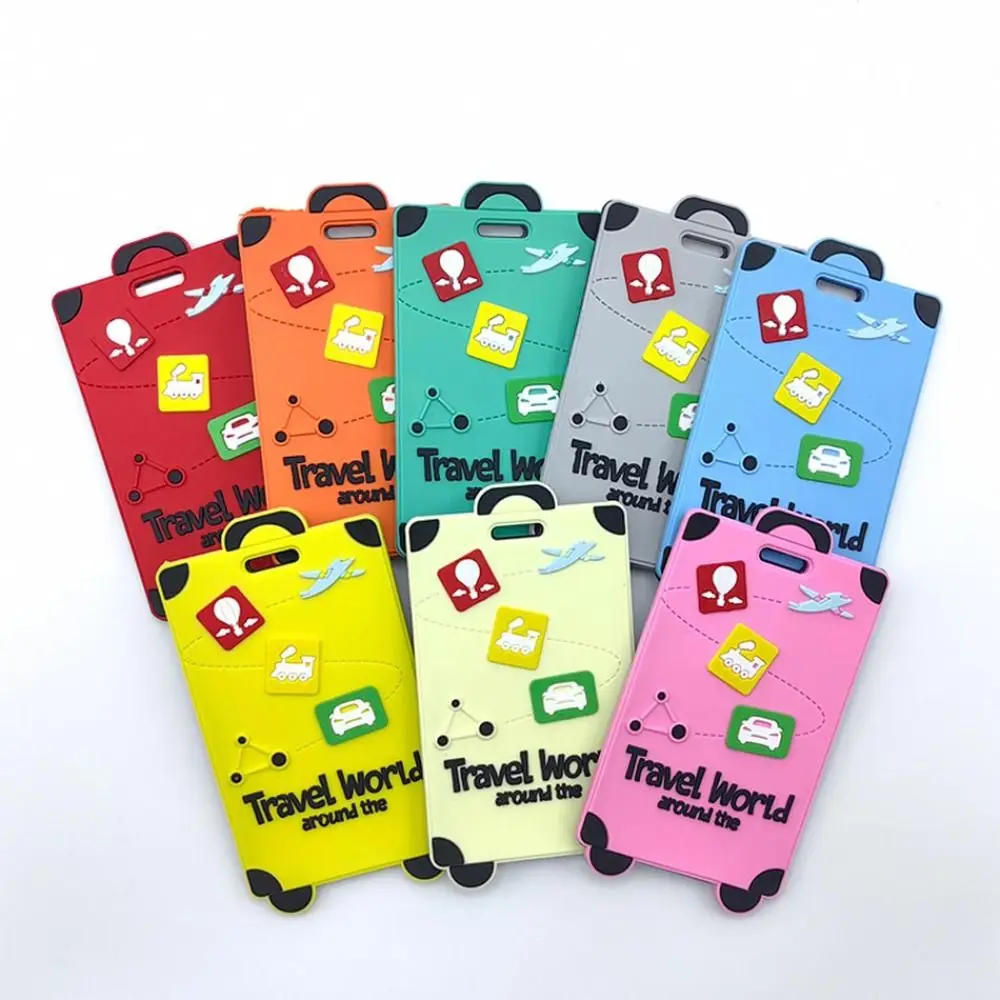 2 قطعة علامة الأمتعة البلاستيكية حقيبة شكل مقاوم للماء حقيبة يد الأمتعة تسمية الكرتون مع الأشرطة الصعود تمرير Hangtag