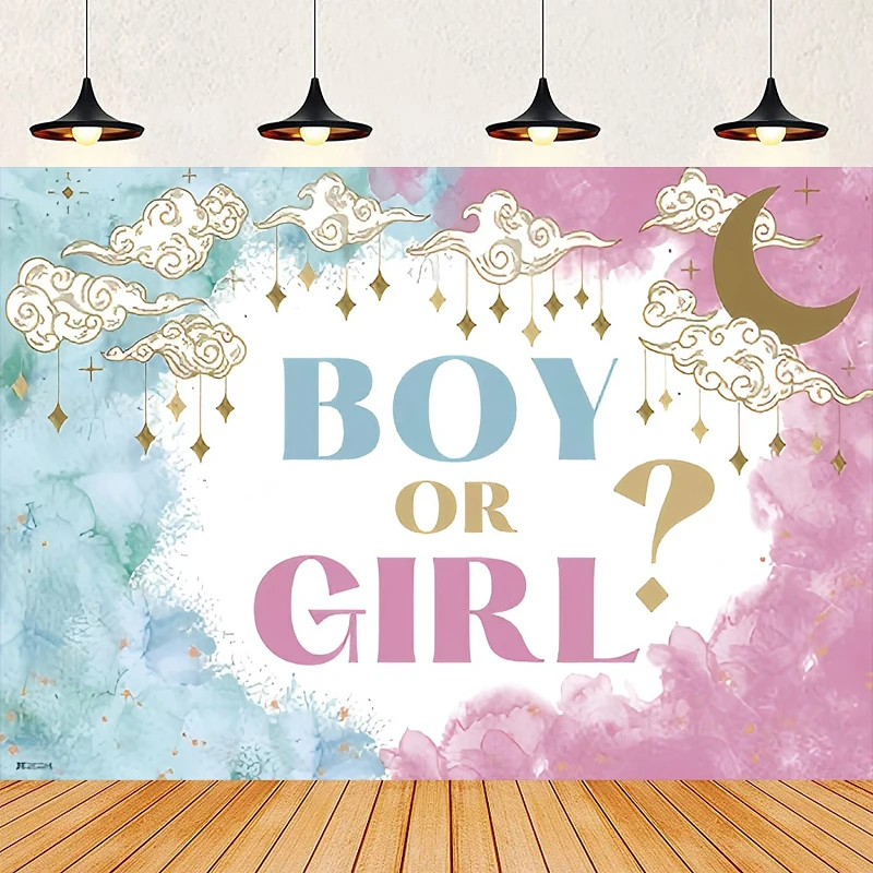 

Фон для фотосъемки, раскрывающий пол, вечерние, для мальчиков или девочек, синий, розовый фон со следами, What Will Baby Be Banner Backdrop