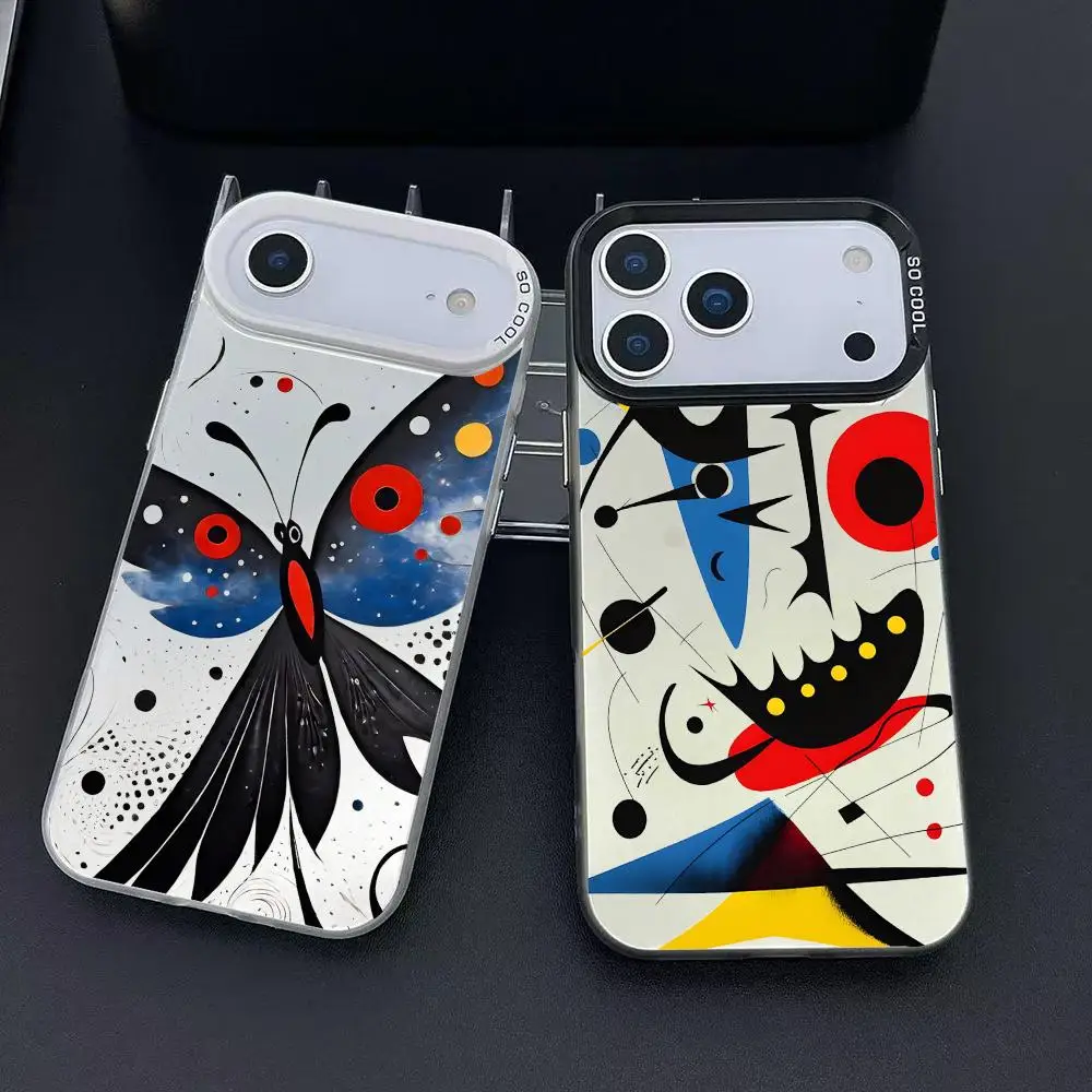 アーティスト J-Joan M-Miro iPhone 17 16 15 14 13 12 11 Pro Max Air用スマホケース マルチカラー マット レーザー メタリック オーロラ ファンダ
