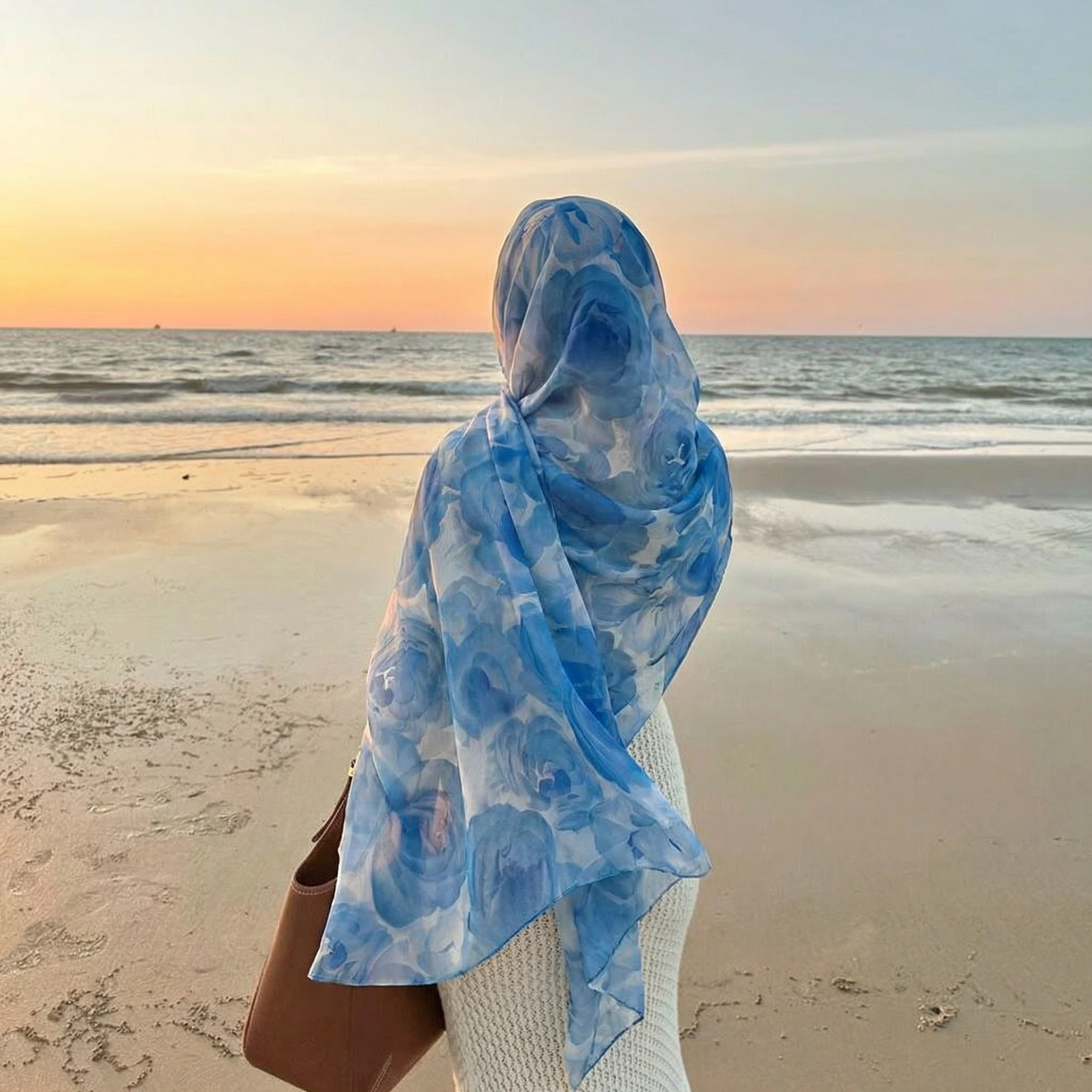New Women's Watercolor Hijab Scarf Bandana Headband Vintage Luxury Beach 180cm Long Handkerchief Bohemia Muslim Accessories 2026
