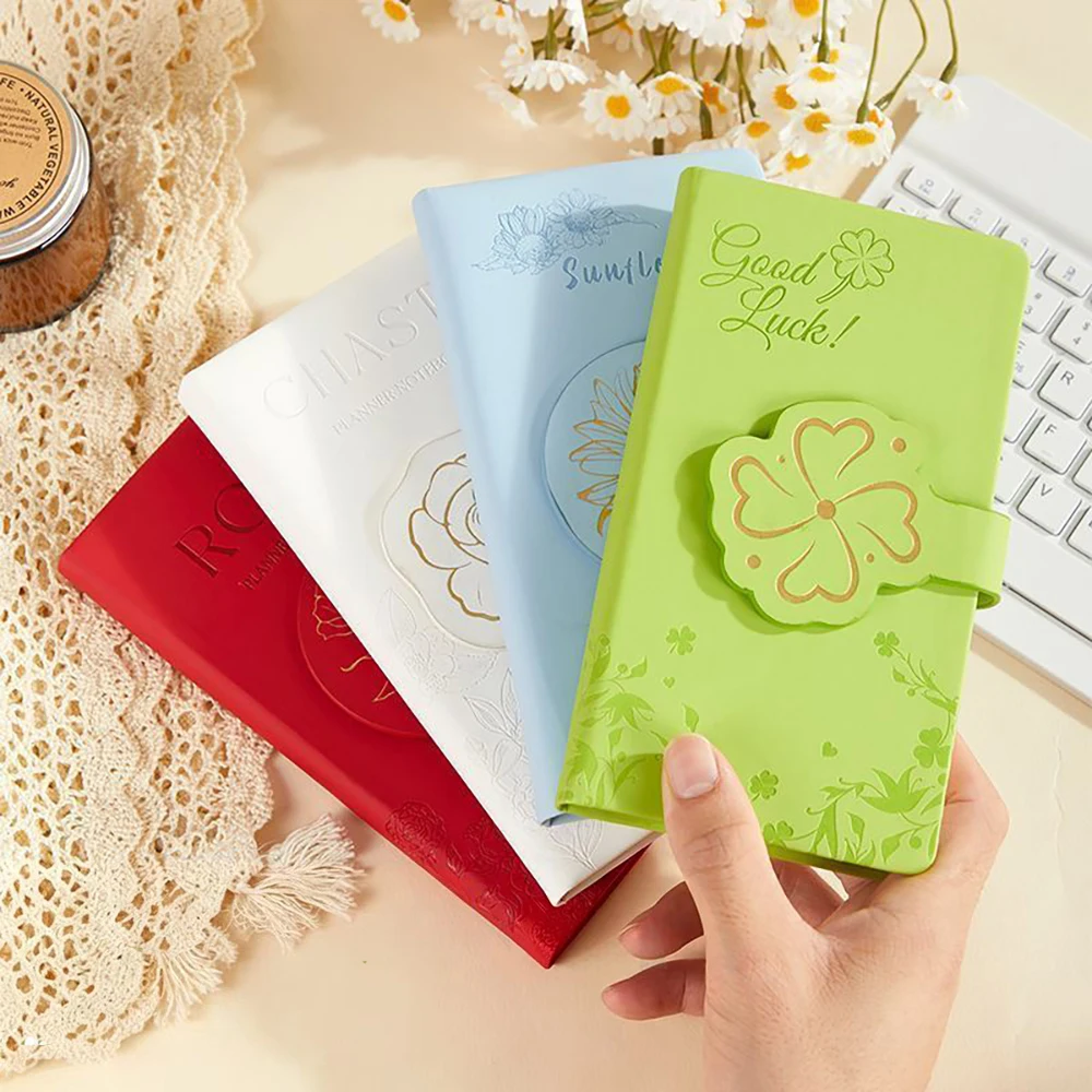 Flower magnetic attraction with buckle handle ledger, blank inner pages for portable daily planning notebook
