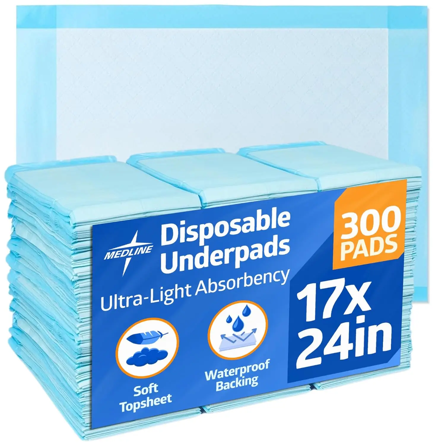 

Disposable Underpads, 17x24 Inches, 300 Count, Absorbent Pads for Incontinence and Pet Training