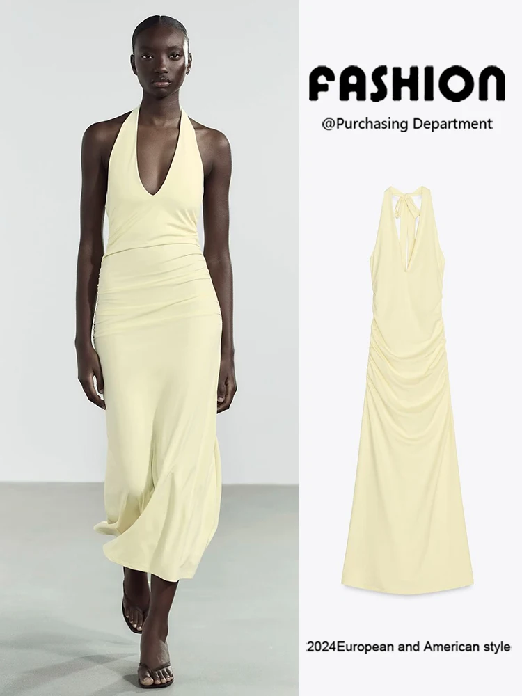 

Ele Sexy Bal Long Svel Nylon Dr Collar Hanging Ne Women's Faion Summer New Arrival Gown for Par