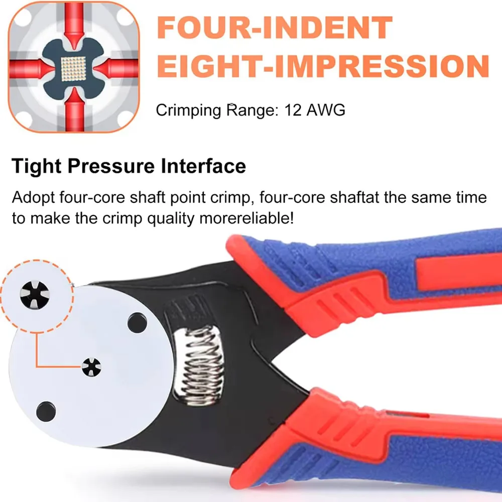 Deutsch Closed Barrel Crimper, Crimpzange für runde Steckverbinderkontakte und solide Barrel-Kontakte, 4-Wege-Einpresszange, 8-Loch-Einpresszange – Detail 3