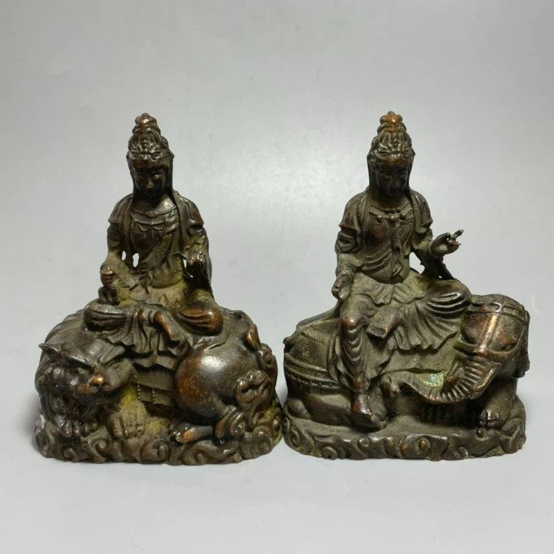 

Antique Bronze Manjushri Puxian Bodhisattva Creative Home Garden Living Room Entrance Decorations Miniature Statues Crafts Gifts