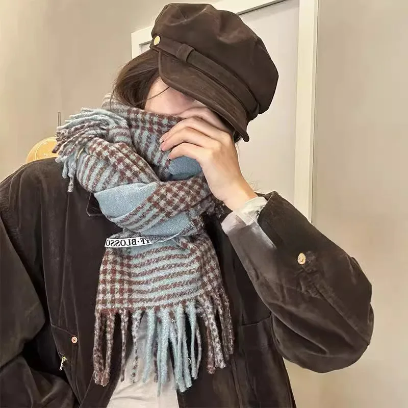 

Fashionable, High-quality, Checkered Scarf, Women's Atmosphere, Versatile, Scarf, Thickened and Warm in Autumn and Winter