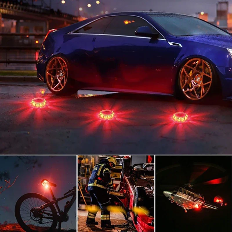 1/2/3/4/6/8/10/12Pcs LED Warning Light Built-in Battery 9Mode Safety Flare Dash Emergency Flashing Lamp Portable Strobe Light