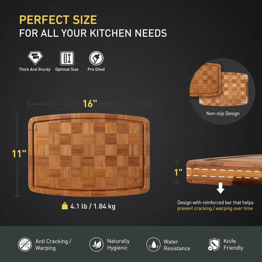 เขียงไม้ไผ่กันลื่น ทนทาน ใช้ได้กับอ่างล้างจาน เขียงไม้สำหรับครัว เขียงขนาดใหญ่พิเศษ