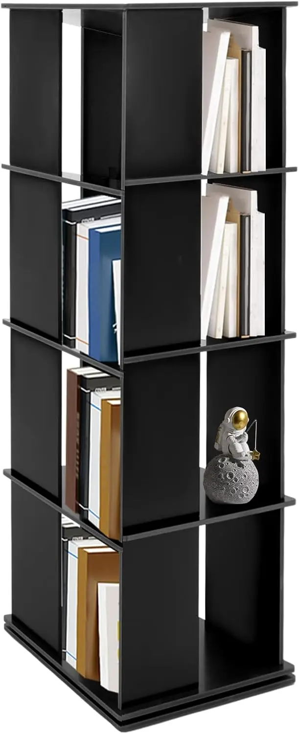 

4-Tier 50''H Rotating Bookshelf Tower, Black Floor Standing Bookcase, 360 ° Display Storage Rack, Floor Standing Bookcase Storage
