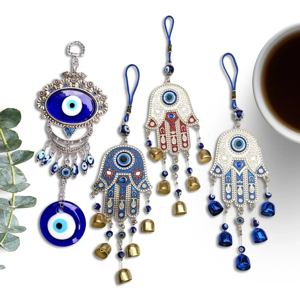 New Evil Eye Keychain Car Hanging Charm Turkish Hamsa Fatima Lucky Aeolian Bells Blue Trendy Jewelry Souvenir Gift for Women Men