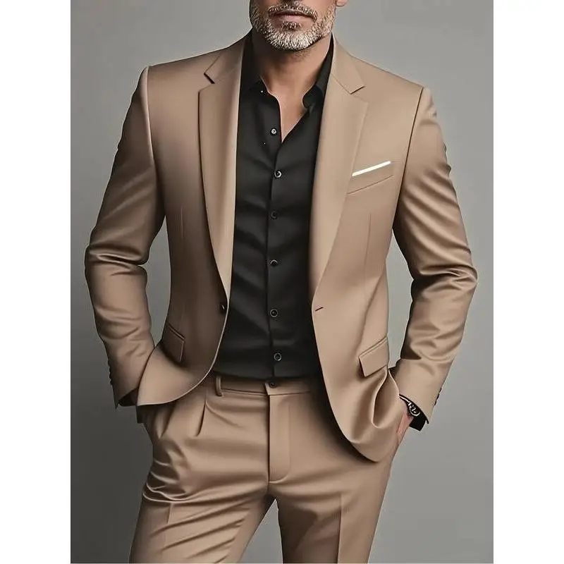 

Business Mens TwoPiece Suit Ultra Slim Fit Spring Woolen Single Button Stand Collar Double Slit Formal Wear Cross Border