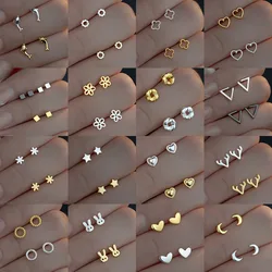 New Heart Stud Earrings for Women Hypoallergenic Daily Wear Minimalist Cute Star Silver Color Ear Girls Pierc Jewelry Gifts