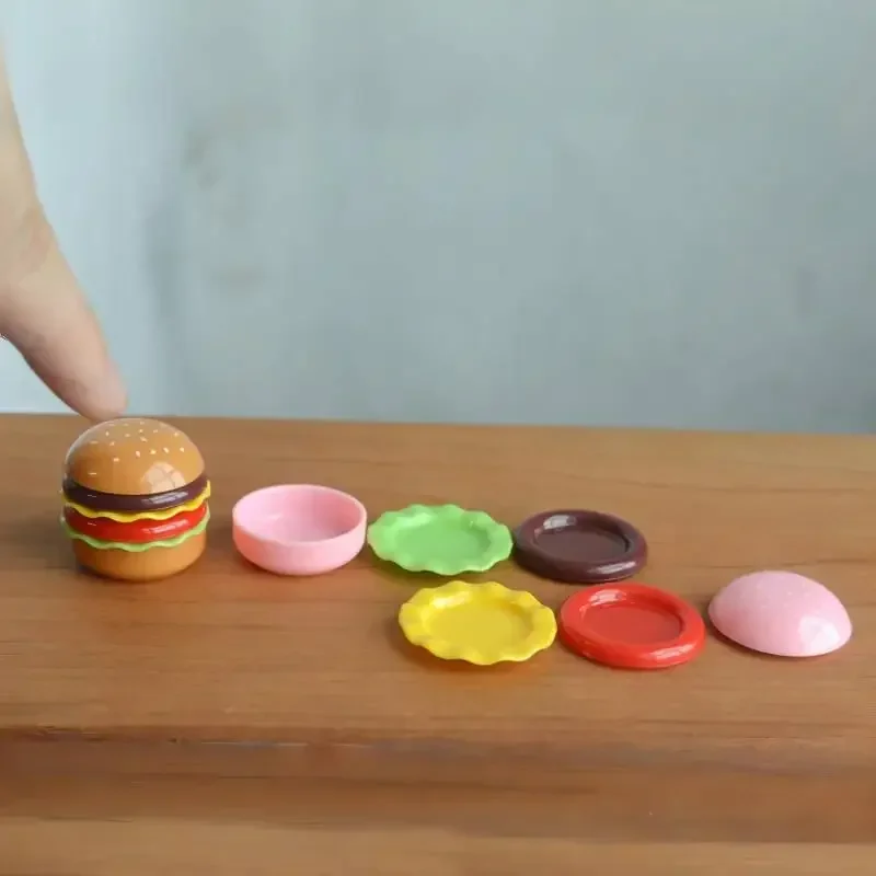 1 conjunto 1/6 casa de bonecas hambúrguer talheres caixa de refeição mini prato de jogo de comida modelo decoração de cozinha em miniatura acessórios diy