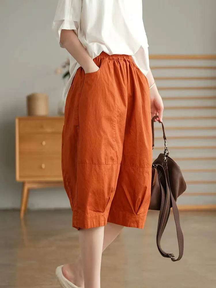 

HONGHANYUAN Summer 100% Cotton Pants Women Solid Color Harem Elastic Waist Loose Casual Large Pocket Trousers to XXLDrop Ship