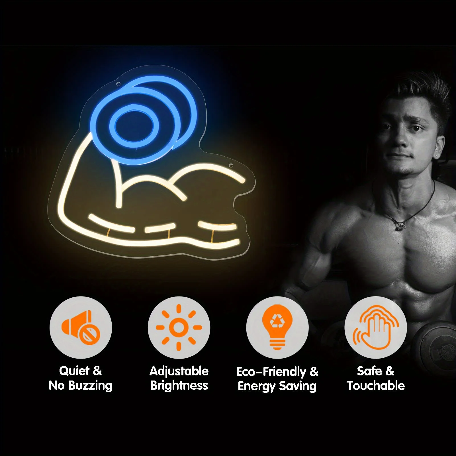 Muscle Arm Neon, tema sportivo alimentato tramite USB con interruttori dimmerabili, grotta uomo, palestra garage, regali per centro fitness