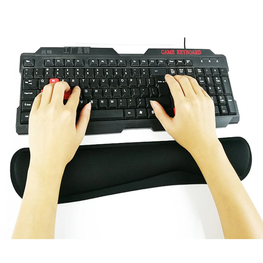 

1pcs Keyboard Wrist Rest Pad Black Ergonomic Slow Rebound Elastic Support For Long Hours Working Gaming Typing Pc Laptop Office