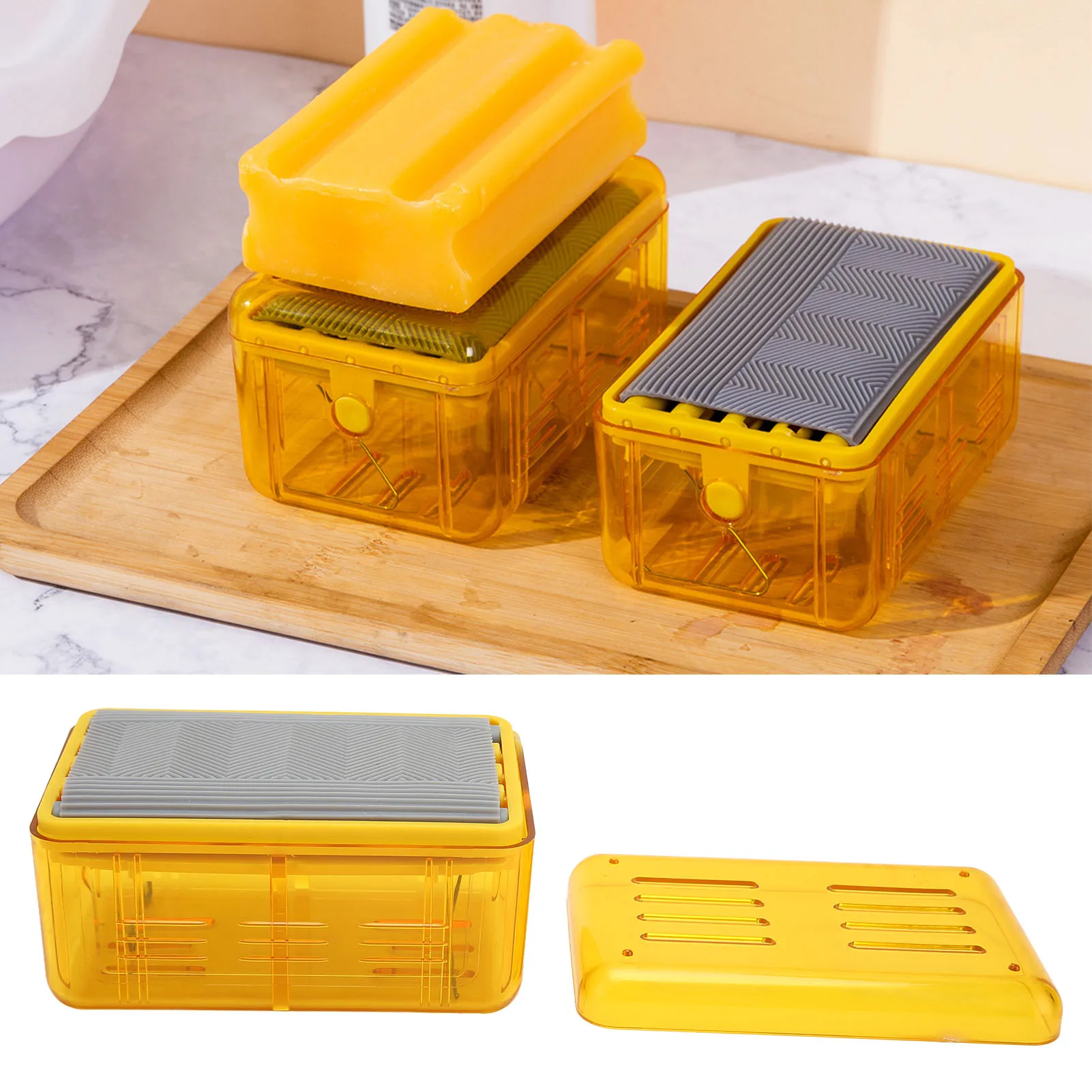 Caja de almacenamiento de drenaje de jabón para el hogar, con tapa para lavar ropa, cepillo de fregado a mano, caja de burbujas de jabón