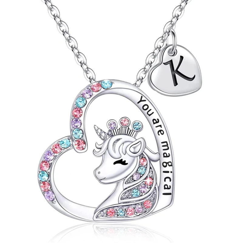 Einhorn-Halskette mit Anfangsbuchstaben „You Are Magical Horse“-Anhänger-Halsketten für Mädchen, Geburtstagsgeschenke