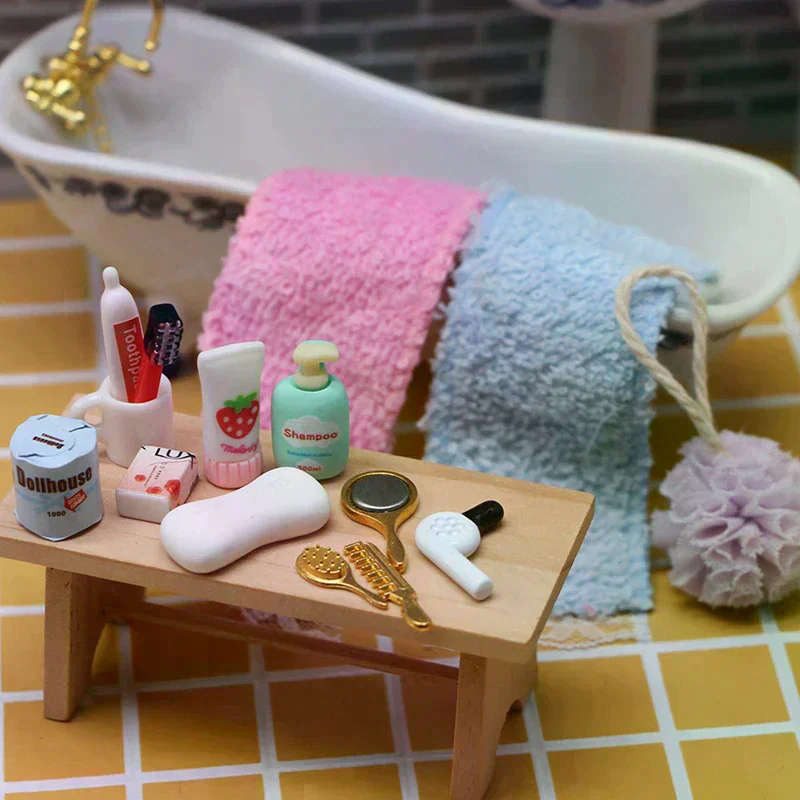 House Miniature Practical Bathroom Accessory Hair Dryer Mirror Model Kits Kids Toys Mini Bathroom Dressing Tool Accessories Dol