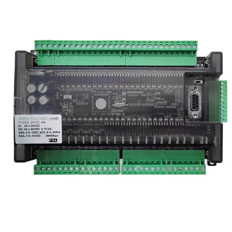 

FX3U 48MT 24 Input 24 Output With RS232 RS485 38400bps Transistor PLC Programmable Logic Controller 6AD 2DA