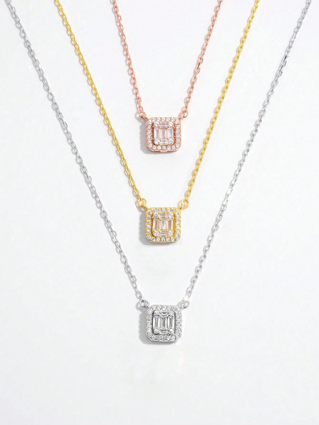 

Модное ожерелье из стерлингового серебра 925 пробы для элегантного простого классического кулона с квадратной сеткой, женский подарок с датой