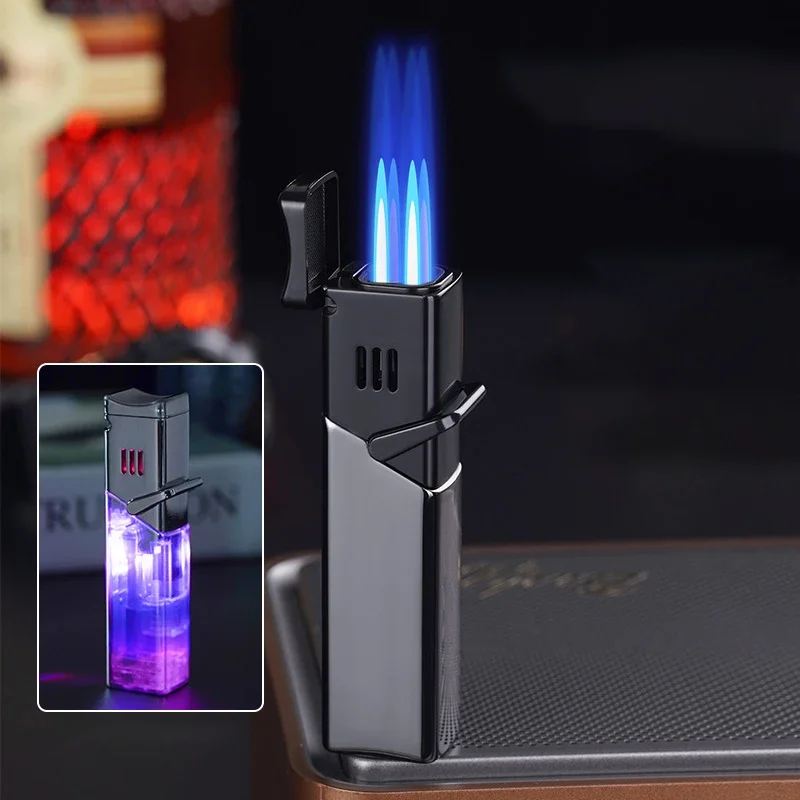 Creative Four Fire Direct Blue Flame Gas Lighter Super Firepower Portable Cigar Special Small Spray Gun Lighter