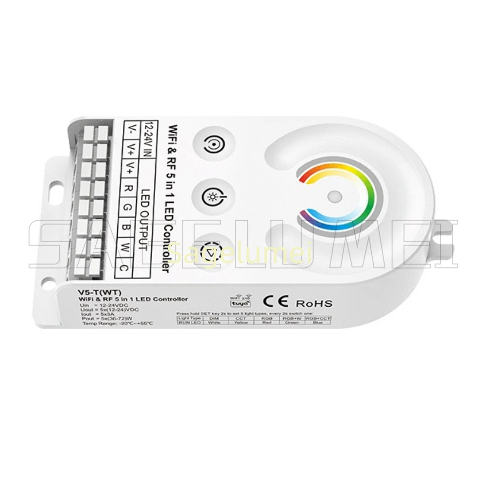 V5-T(WT) 5 in 1 WiFi Tuya APP LED Controller V5-T 2.4G RF CV Controller Skydance 5CH*3A for DIM/CCT/RGB/RGBW/RGB+CCT LED Strip