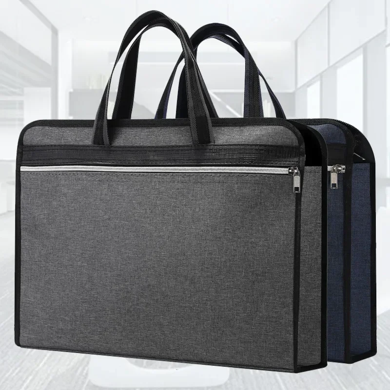 Business A4 Document Pocket Folders Men Thickened Double Layer Briefcase Files Bag Portable High Capacity Waterproof Laptop Case