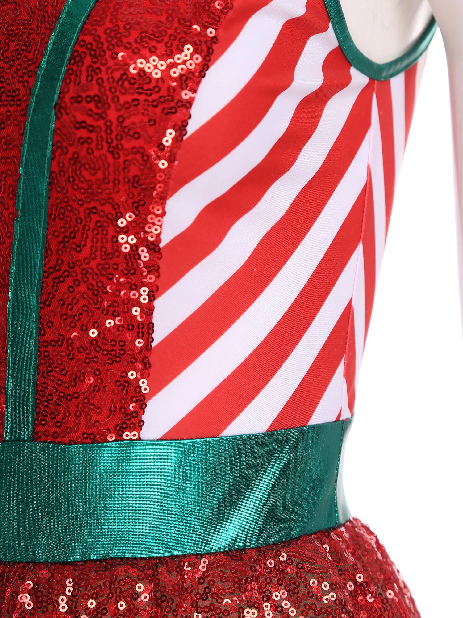 Vestido de Navidad para mujer, vestido de lentejuelas brillantes con botón de bastón de caramelo, vestido de baile de Ballet, disfraz de elfo de Navidad