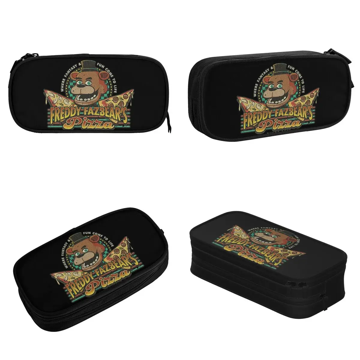 Imagem -02 - Fazbears Pizza 1983 Lápis Case Urso Criativo Gamer Halloween Caneta Bolsas Estudante Grande Armazenamento Escritório Cosméticos Lápis