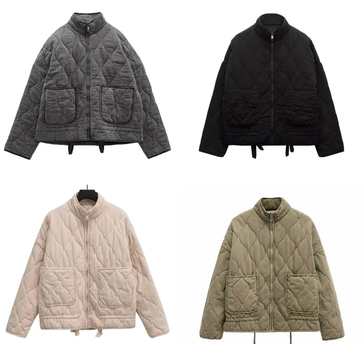 

Women's new fashion vintage wash made old quilted stand collar big pocket cotton-padded casual coat