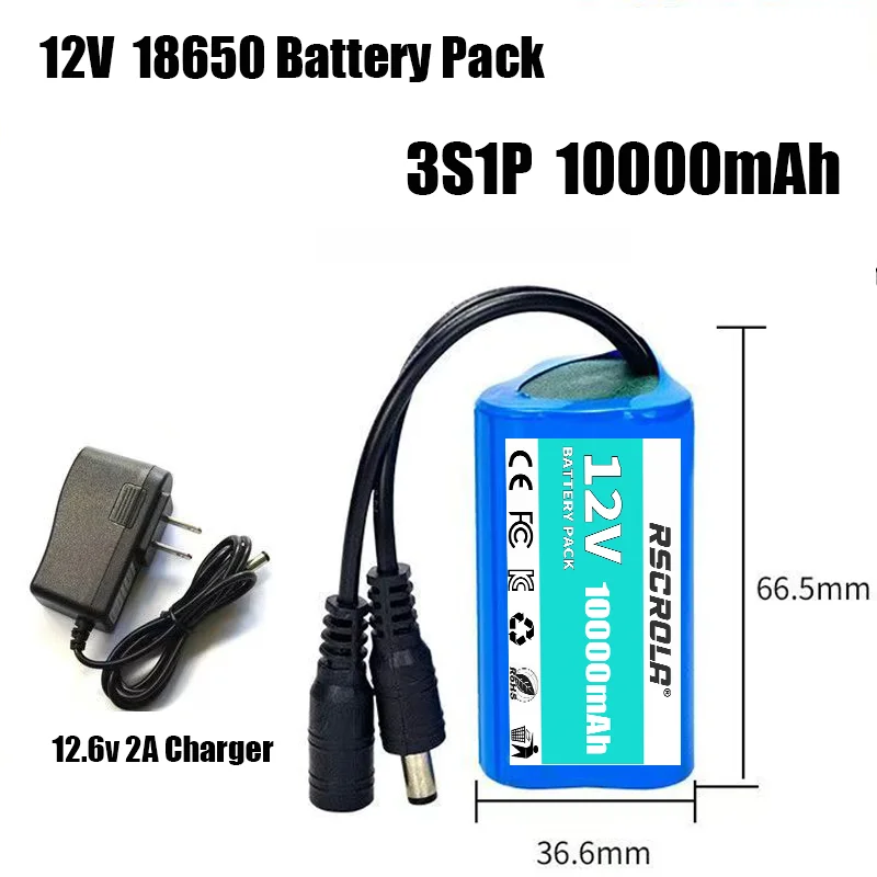 حزمة بطارية ليثيوم 12 فولت قابلة لإعادة الشحن، حزمة بطارية 12 فولت 18650 مع BMS، للطاقة الشمسية، ضوء LED، نموذج RC، مصدر الطاقة، DIY، مع شاحن #5