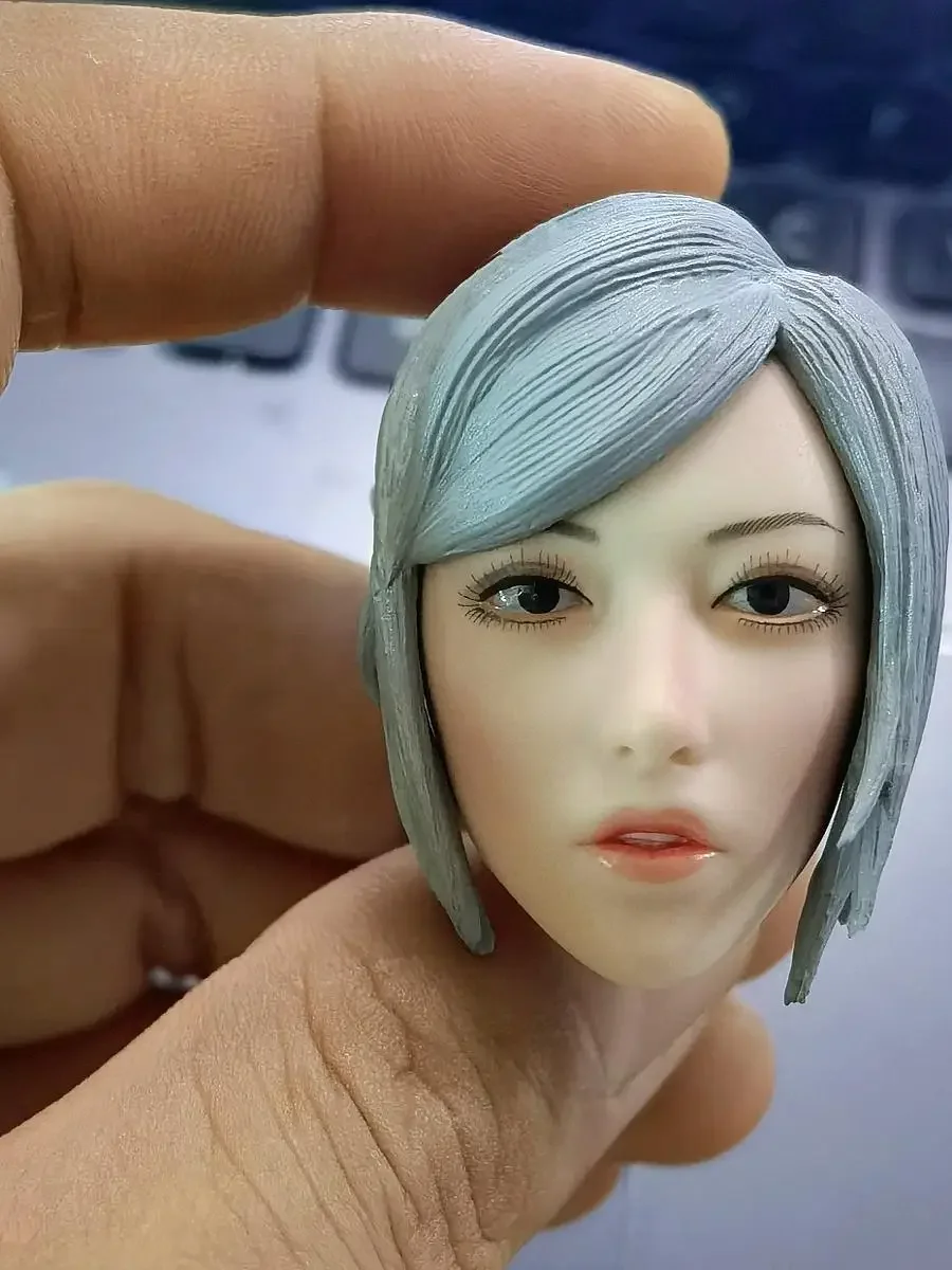 1/6 Beautiful Lady Head Sculpt with Updo Gray Hair Female Head Sculpture Model SET044 for 12in Pale Skin Body PH DOLL Action