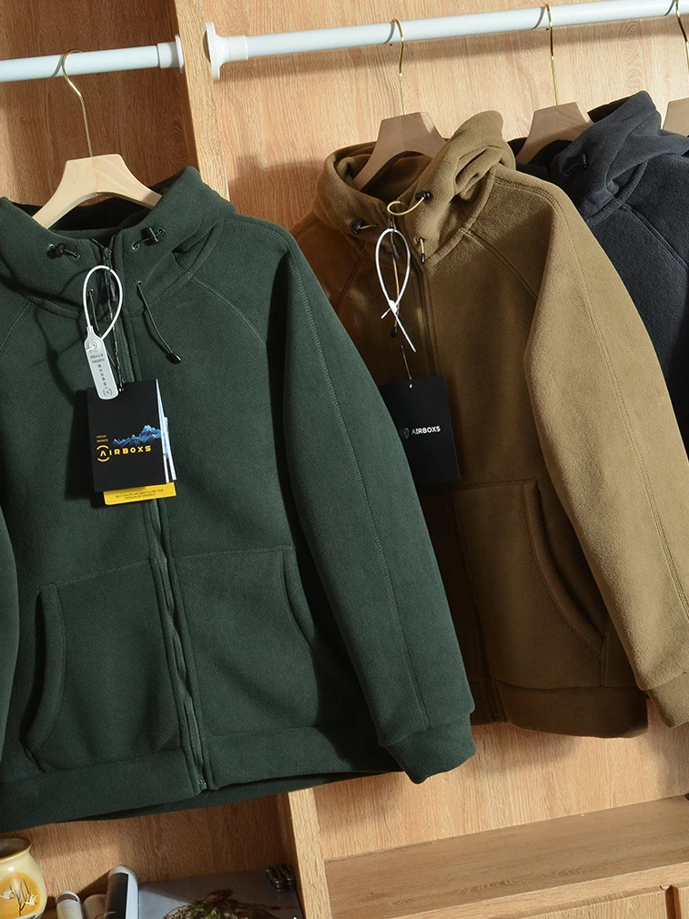 

Thiened 620g Double-sided Fce ex Hooded Jaet Warmth Outerwear Sweatirt Stand Fit Zipper Design Polyester Fiber