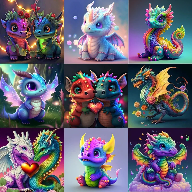 DIY 5D Dragon Diamond Mosaic Cartoon Animal Embroidery Colorful Dinosaur Diamond Painting Handmade Living Room Decoration