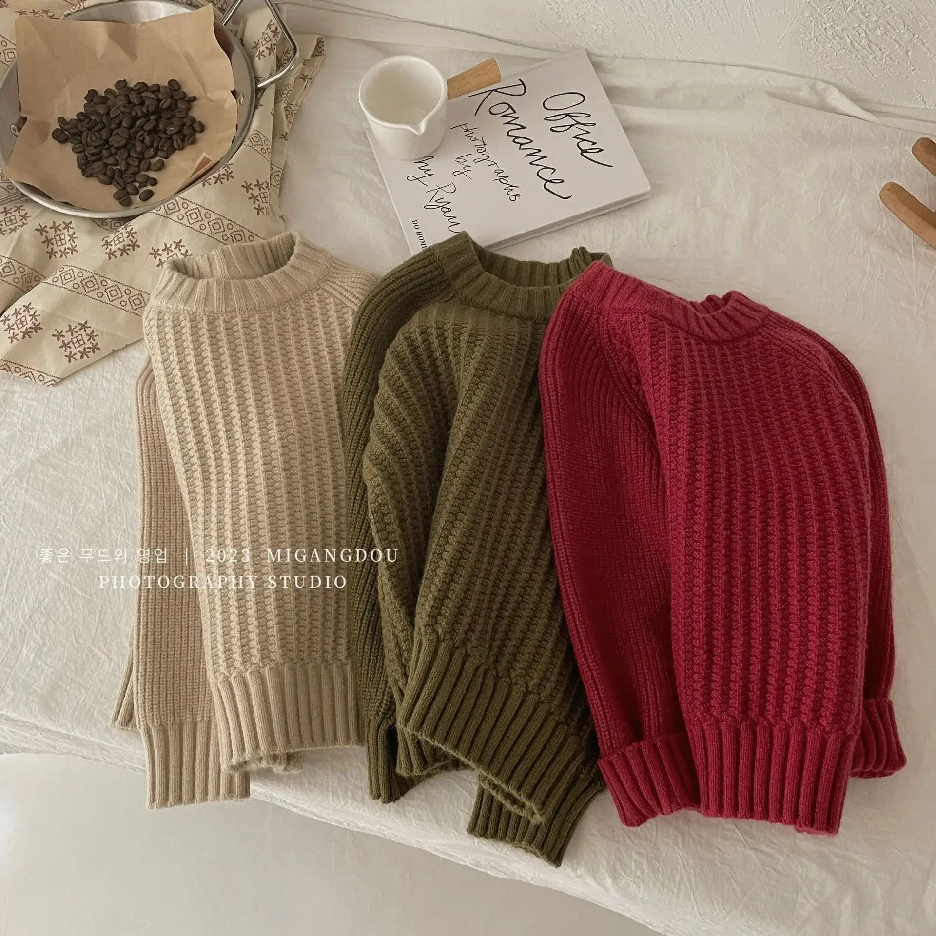 Children's Clothing 2024 Autumn Winter New Korean Childrens Loose Sweater Solid Color Fashion Knitwear Versatile Top