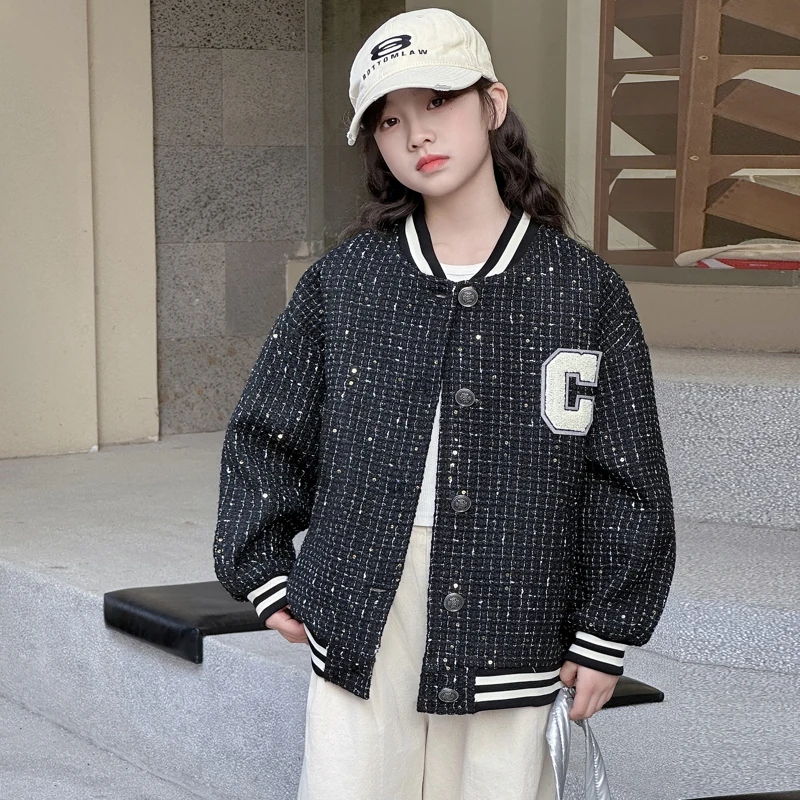

autumn Beige Black child kids C overcoat Design teen girls Baseball jacket design junior kids outerwear coats 4 6 8 10 12 14