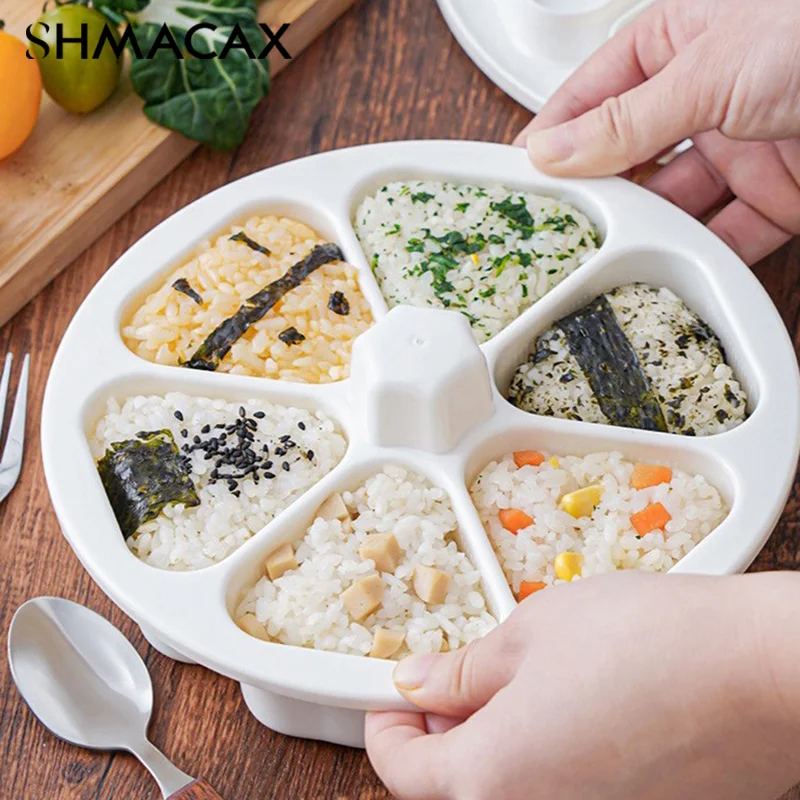 Triangle Onigiri Bento Box Nonstick DIY Sushi Plastic Mold Lunch Japanese 6 In 1 Triangle Onigiri Lunch Box Kitchen Tools