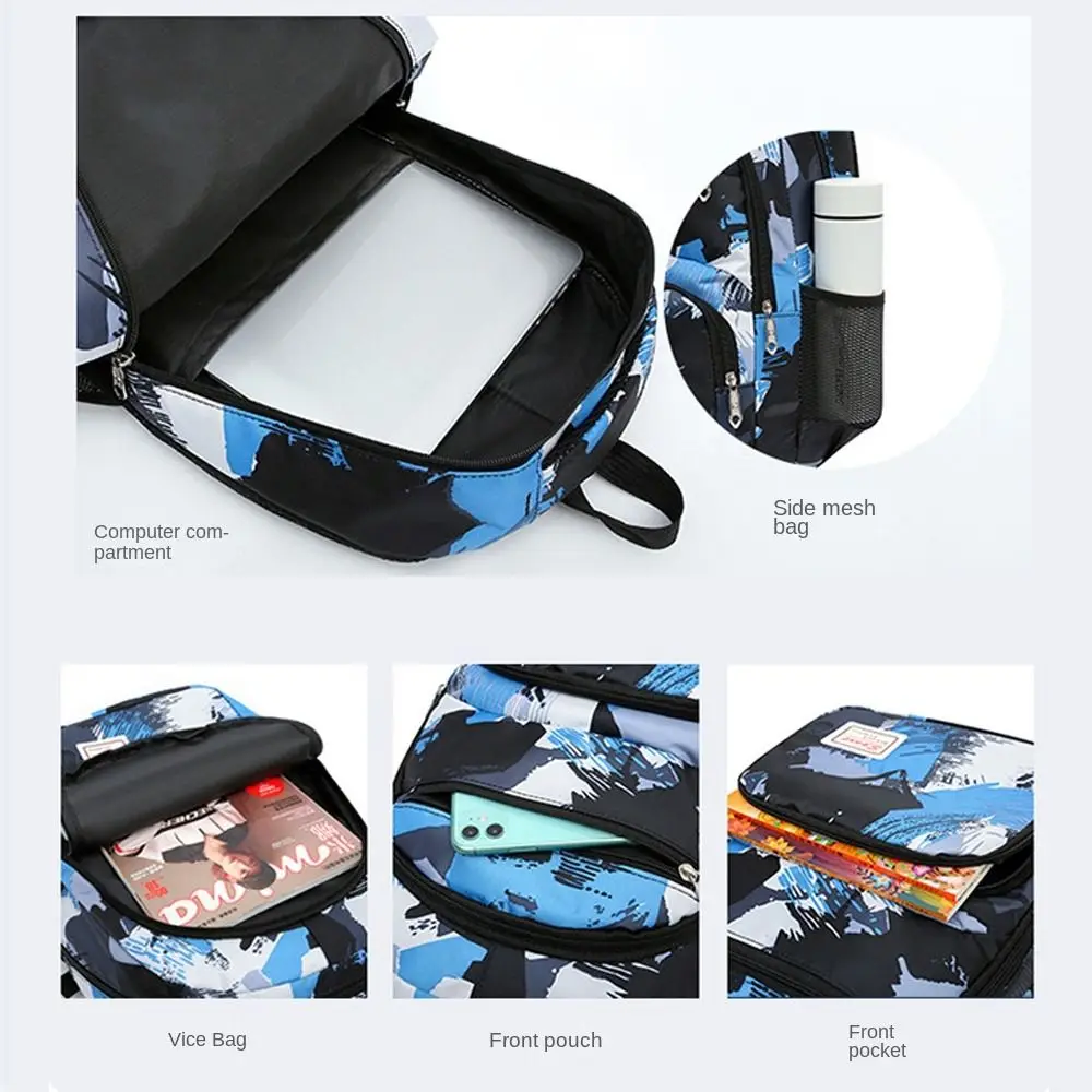 3Pcs Fashion Large-Capacity Backpack Set Middle Student Portable Lunchbox Multi functional Convenient Combination Bag