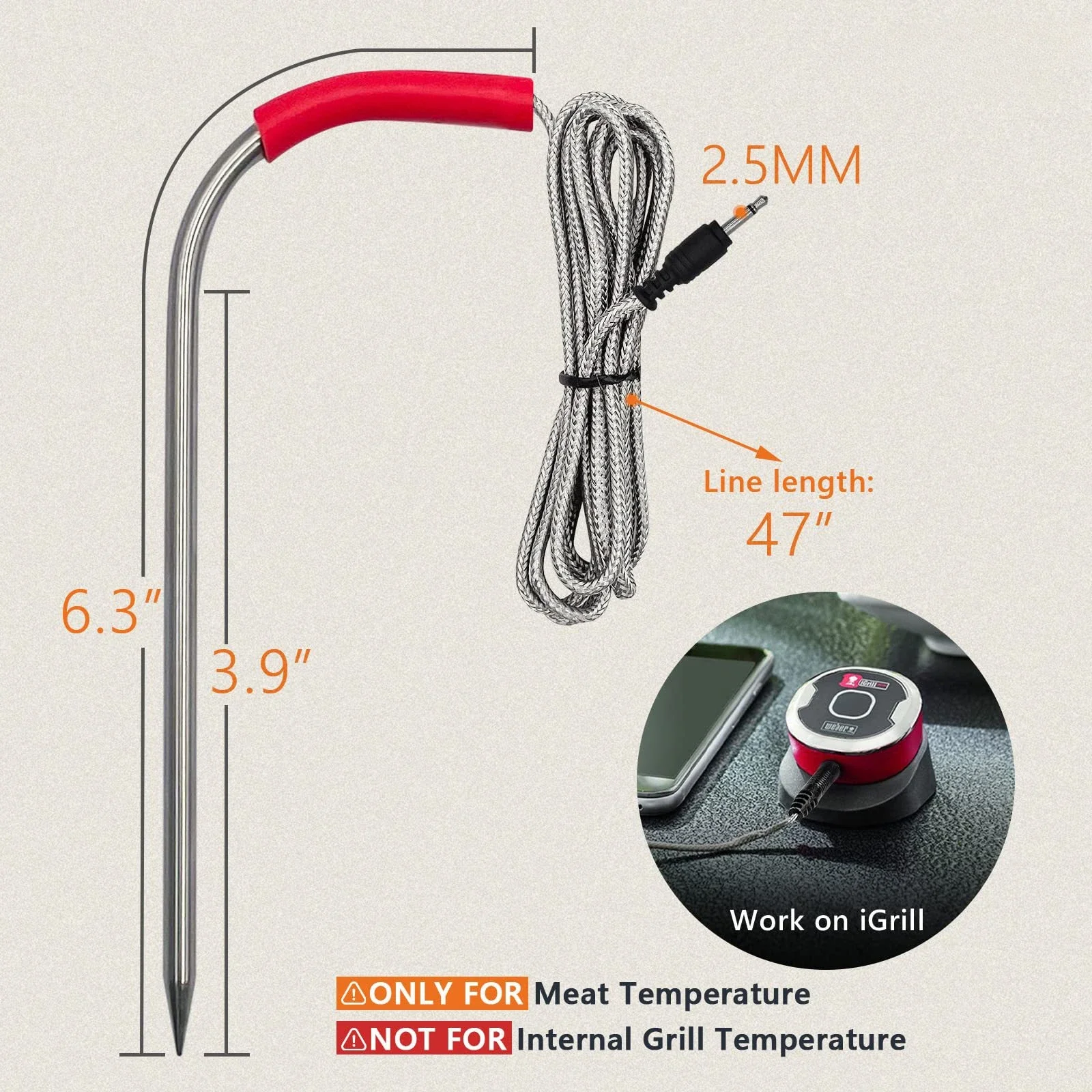 The product can be customized, barbecue meat temperature probe double needle granule stove