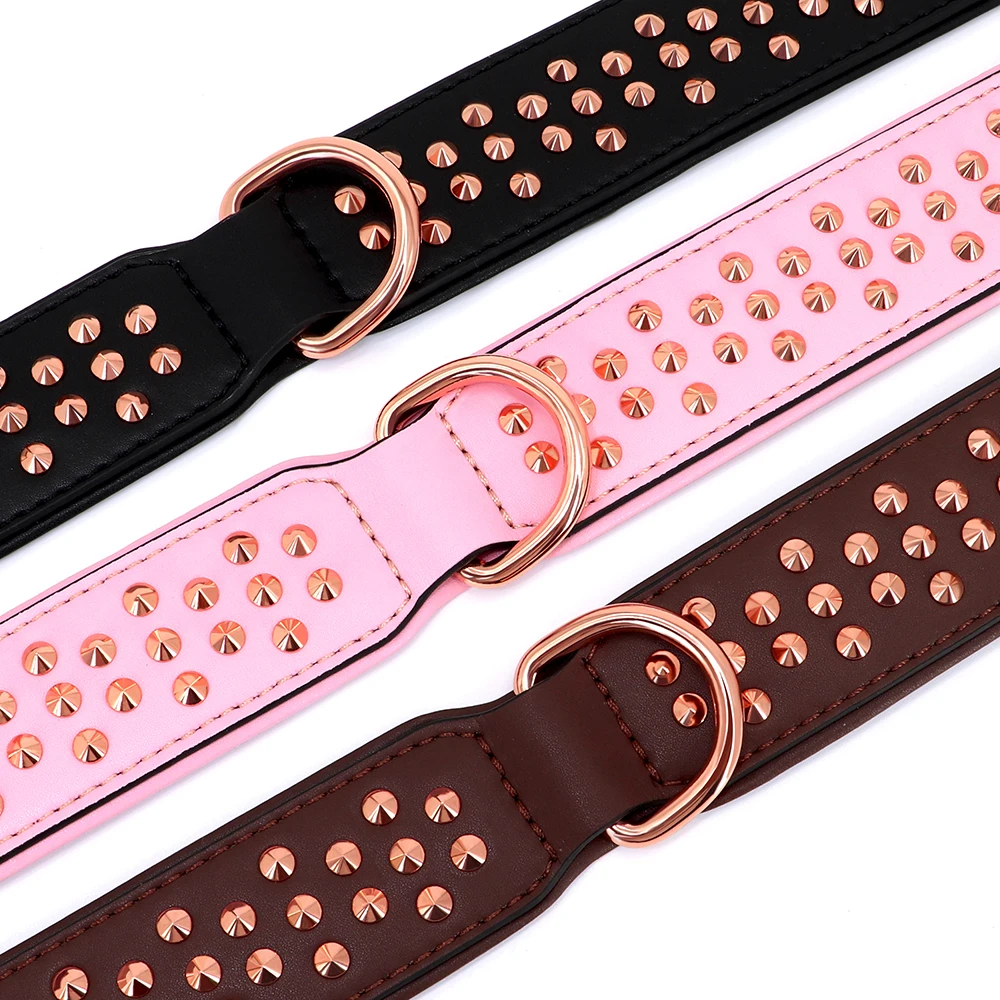 Adjustable PU Leather Dog Collar For Medium Large Dogs Accessories Durable Pet Necklace Collars Pitbull Bulldog Pet Supplies