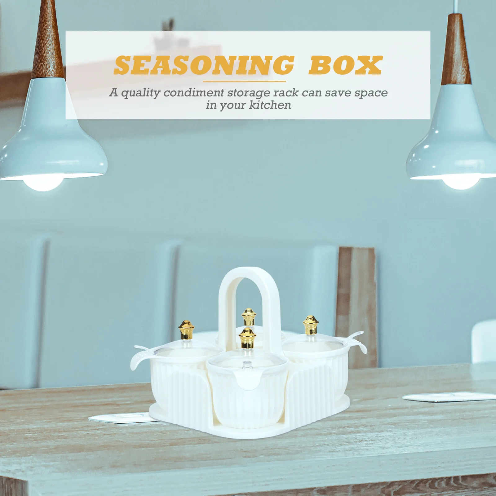 

1Set Handheld Seasoning Organizer Hips Material Easy to for Kitchen Use with Lids and Spoons