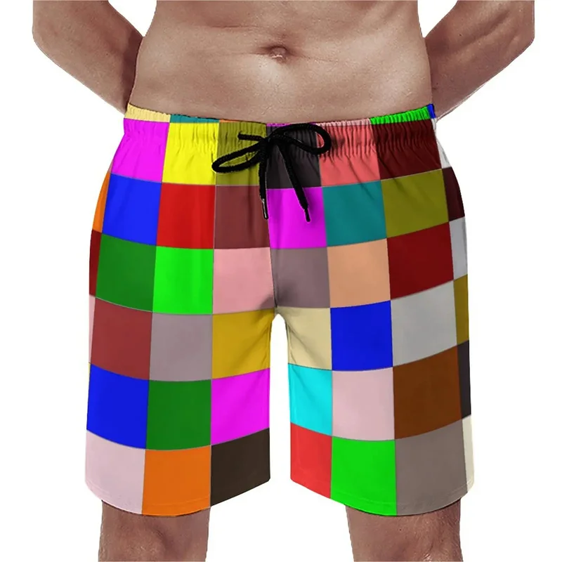 Vintage New 3D Printing Artistic Color Block Board Beach Shorts For Men Cool Streetwear Short Pants Fashion Swimming Trunks Pant