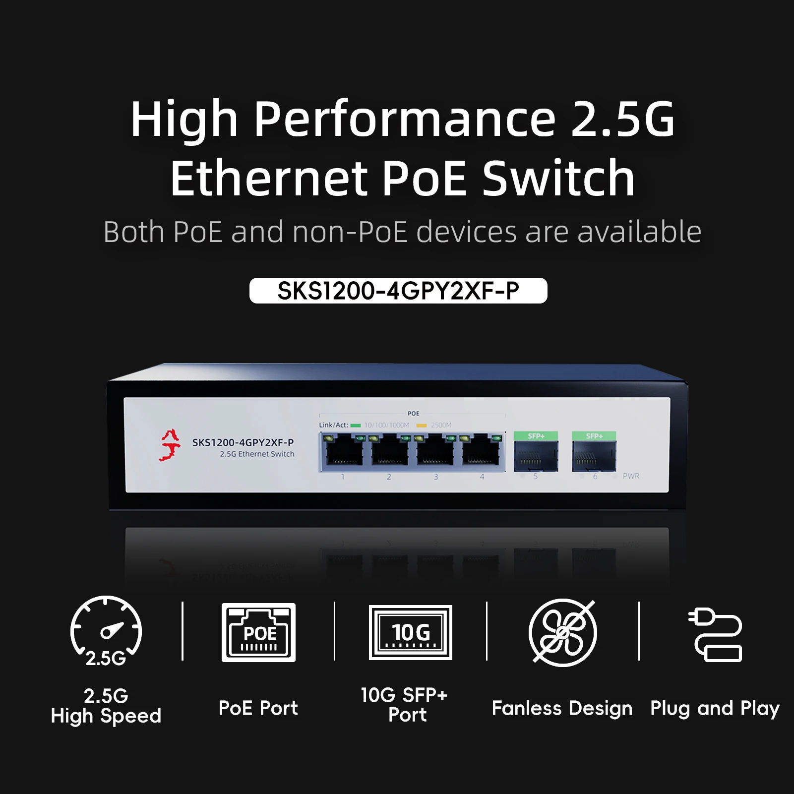 Imagem -02 - Interruptor Ethernet de Rede Descontrolada Xikestor Sfp Plus Uplink Portas Rj45 2.5g Poe 2x10gbe