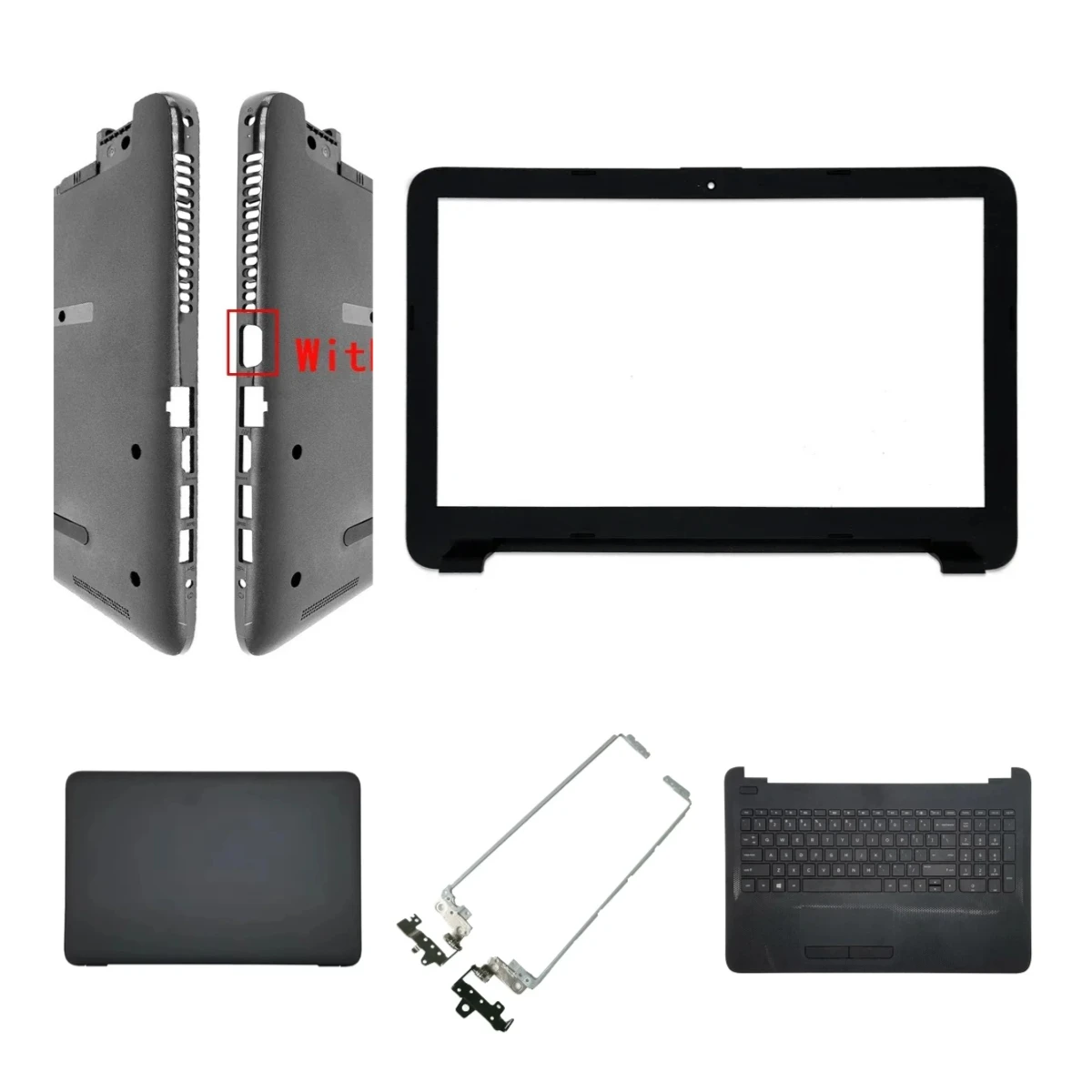 Shell 250 255 G4 G5 TPN-C125 C126 15-AC 15-BA 15-AY 15-AF: Top cover screen bezel palm rest, bottom base, hinge, keyboard shell