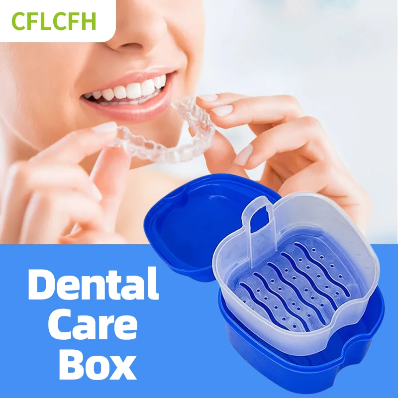 

Denture Bath Box Cleaning False Teeth Case Dental Retainer Storage With Hanging Net Container Orthodontic Artificial Tooth Case