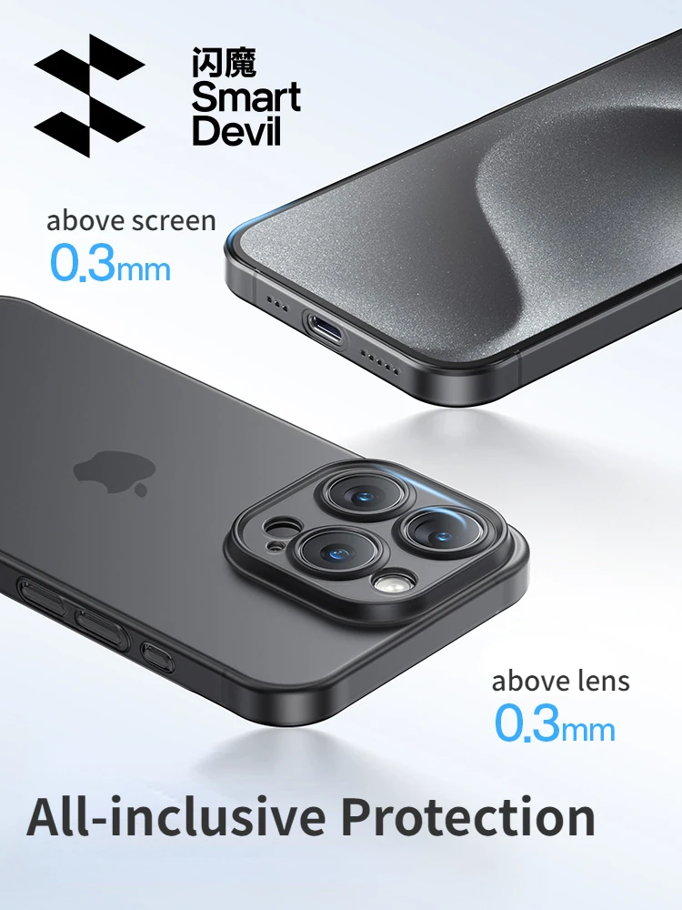 SmartDevil Ultra-thin Matte Phone Case for iPhone 15Pro Max 15 Anti-fall Phone Protect Shell Cover with Tempered Glass
