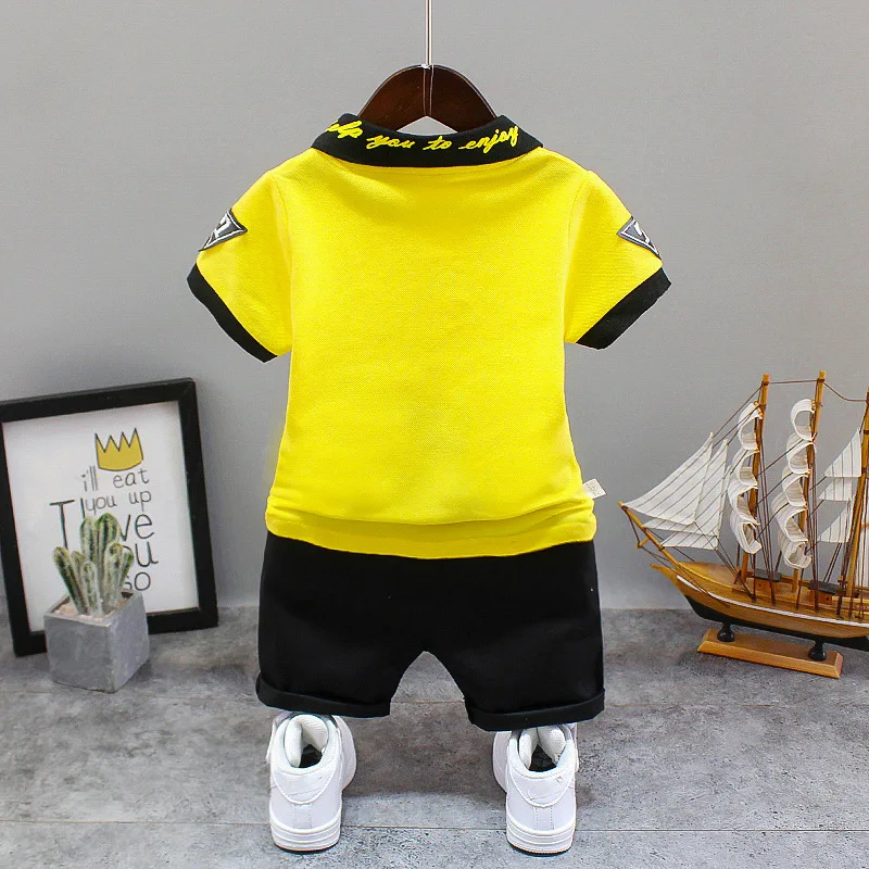 Baby Boy Summer Clothes Sets Korean Fashion Turn-down Collar T-shirts Tops and Shorts Two Piece Infant Outfits Kids Tracksuits